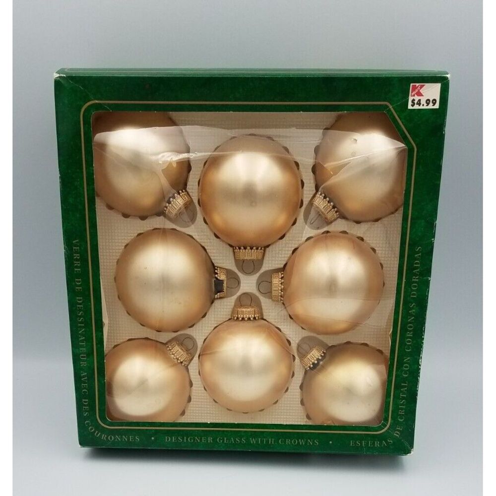 Vintage Verre De Dessinateur Glass Christmas Ornaments Lot 8 w/Box USA KREBS